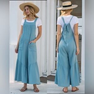 NWT ODDY Plus Solid Cotton Gauze Jumpsuit in Dusty Blue Lagenlook Boho, size 1XL